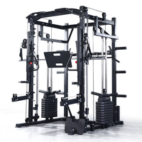 Equipo de fitness con estructura de pórtico, máquina Smith multifuncional, entrenador comercial integrado, banco de press y rack de sentadillas de acero inoxidable