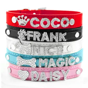 Collar personalizado con diamantes de imitación para cachorros y perros pequeños, Charms con nombre gratis, accesorios para gatos, collares de piel sintética personalizados para gatos - Product Image 1
