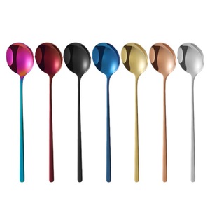 Cuchara de Acero Inoxidable 304 con Mango Largo para Café, Helado, Miel, Nido de Pájaro, Color Sólido, Lavable, para Fiestas - Product Image 5