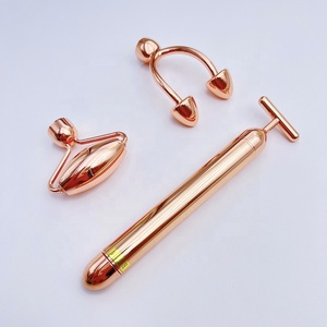 Pravite Label T <span class=keywords><strong>Shape</strong></span> Rose Gold Metal Vibrating Face Roller Skin Care 3 In 1 Electric Beauty Bar - Product Image 6
