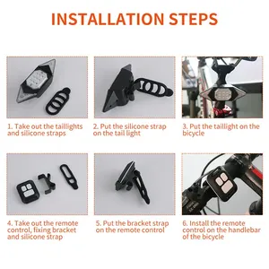 Feu arrière de vélo intelligent à télécommande en ABS, fixation sur tige de selle, 4 LED bleues, 5 LED rouges, 30 LED jaunes SMD, 6 options de clignotants, recharge USB, IPX4 - Product Image 6