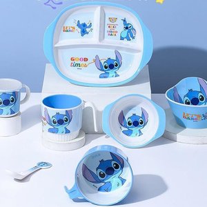 Juego de Vajilla Infantil con Plato, Tazón, Taza, Cuchara y Tenedor, Utensilios Duraderos, Juego de Vajilla Cosida - Product Image 1