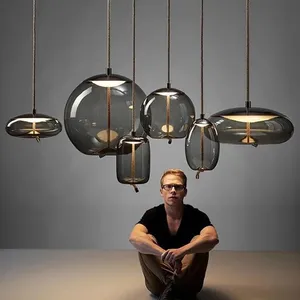 Minimalist Designer Hemp Rope Hanging Glass Pendant Light For Restaurant Bar Modern Nordic Creative Ceiling Chandelier