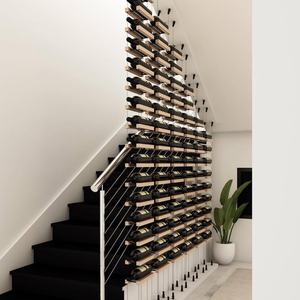 Étagère Murale Flottante Moderne en Bois Massif Écologique Minimaliste <span class=keywords><strong>pour</strong></span> Bouteilles de Vin, Réglable, en Acier Inoxydable Personnalisable - Product Image 3