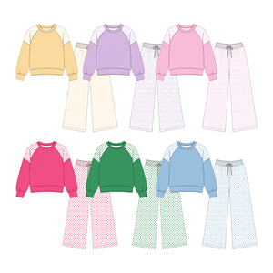 Ensemble décontracté personnalisé pour bébés filles : haut à manches raglan imprimé et pantalon droit – Vêtements de boutique en gros pour maman et moi – Vêtements d'usine - Product Image 2