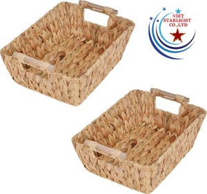 ตะกร้าใส่ผักตบชวาสำหรับใส่ของ,ชุดที่จับไม้02ชิ้น - Product Image 2