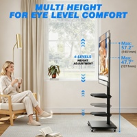 Support TV mobile en bois de qualité supérieure, pivotant, réglable en hauteur, avec roulettes et étagères de rangement pour téléviseurs de 32 à 75 pouces