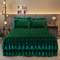Ensemble de Draps de Lit Matelassé en Velours Vert Foncé Style Américain à Broderie