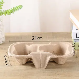 Disposable Biodegradable Pulp Moulded Cup Carrier Coffee Tea Hot Drink Take Away Paper Cup Holder Tray For 2/4 Cups