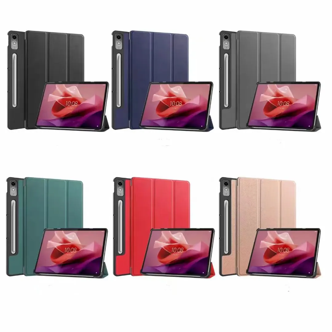 Trifold Stand Leather Case Smart Cover for Lenovo Tab P12 12.7 inch Full Body Protective Hard Shell