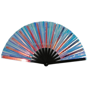 FAREA Stock en gros Éventail de Kung Fu 13 pouces à nervures en bambou et tissu PVC imprimé, très vendu, blanc et noir, avec poignée décorative peinte - Product Image 5