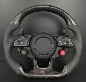 Volante de Fibra de Carbono Estilo RS con Botón de Cuero Perforado Compatible con <span class=keywords><strong>Audi</strong></span> Serie A3/A4/Q5/A7/Q3/Q5/RS - Product Image 1