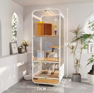 고급 소동물 탄소강 프레임 고무나무판 강화유리 펫 가정용 캐비닛 대형 공간 고양이 집 빌라 - Product Image 5