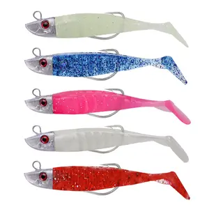 Umpan pancing lembut Jigging, umpan memancing kepala timbal Jig ikan T ekor laut Bass engkol kait bionik 8cm/8.5g