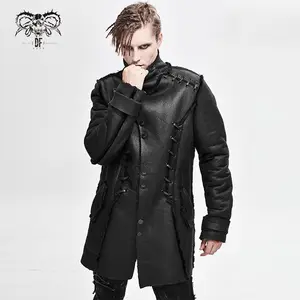 CT148 शैतान फैशन गुंडा उच्च कॉलर ऊन लाइन में खड़ा सर्दियों काले गर्म पुरुषों साबर चमड़े के कोट