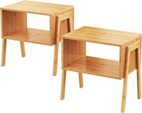 Tables d'appoint empilables en bambou, table de chevet en bois pour salon, table de chevet pour rangement de chambre à coucher, lot de 2