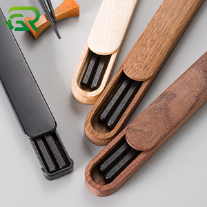 Solid black walnut wooden gift case portable travel custom logo laser bulk Japanese chopsticks drawer box