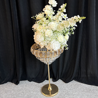 Centre de table de mariage, support à fleurs en cristal doré, vase à fleurs en métal pour la décoration