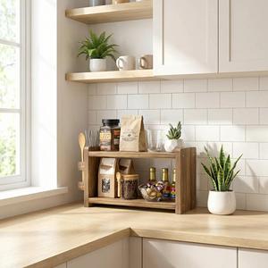 Organizador <span class=keywords><strong>de</strong></span> Café y Matcha <span class=keywords><strong>de</strong></span> <span class=keywords><strong>Madera</strong></span> Estilo Rústico, Estante <span class=keywords><strong>de</strong></span> 2 Niveles para Encimera, Almacenamiento <span class=keywords><strong>de</strong></span> Cocina - Product Image 3