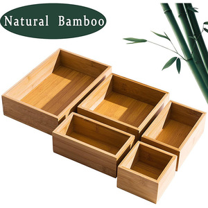 Caja de almacenamiento de bambú para escritorio, organizador de 5 compartimentos para escritorio de oficina con portalápices, clips y soporte para cinta, forma rectangular - Product Image 3