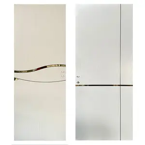 Водонепроницаемая WPC кожа двери интерьера комнаты ПВХ дверь с блестящими зеркальными золотыми декоративными линиями