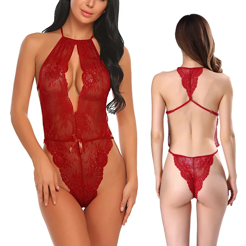 Sexy Mesh Lingerie for Women Teddy One Piece Lace Babydoll Bodysuit