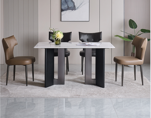 Ensemble de table à manger rectangulaire moderne 6 places, pieds en métal, design stable, meubles de salle à manger - Product Image 1