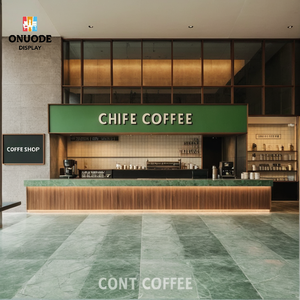 Mostrador de Barra de Cafetería de Mármol Personalizado con Iluminación LED, Muebles de Madera para Cafetería, Vitrina de Exhibición para Panadería, Diseño Completo para Tienda - Product Image 2