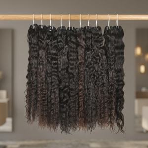 Cabello Humano Natural Rizado Virgen de la Mejor Calidad, Doble Trama, Color Negro, de Templo Indio, Precio Mayorista Fabrica Extensiones - Product Image 1
