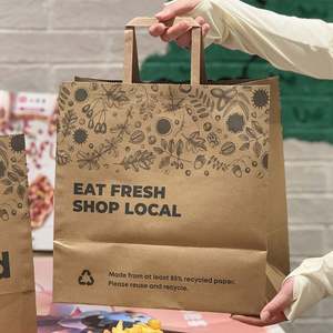 Sacs en papier kraft brun personnalisés, écologiques, biodégradables, recyclés, avec logo imprimé, pour emporter, restauration rapide, avec poignée, pour gâteaux - Product Image 4