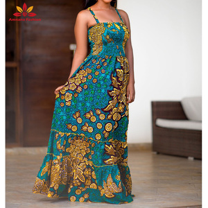 Robe longue <span class=keywords><strong>en</strong></span> coton 100% Ankara à bretelles spaghetti, imprimé wax africain <span class=keywords><strong>2021</strong></span>, pour femmes - Product Image 4