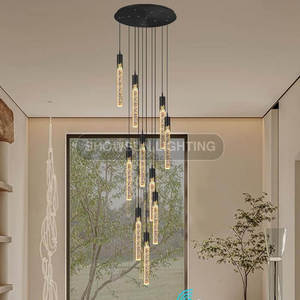 Fabrication personnalisée nordique cristal bulle colonne suspension villa grand long lustre noir moderne - Product Image 2