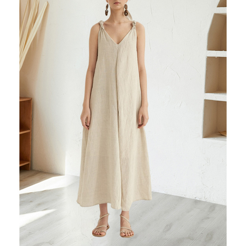 Платье-туника женское однотонное без рукавов, повседневная хлопково-льняная одежда с цветочным принтом на заказ, большие размеры, на лето