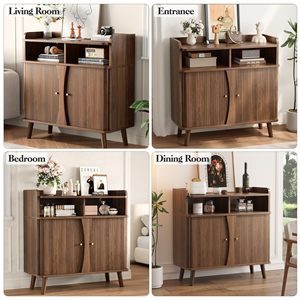Buffet Decofy 39 pouces, style Mid-Century Modern, portes coulissantes Shaker, 4 étagères réglables, 2 tiroirs, bois massif - Product Image 5