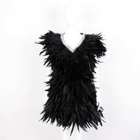 Falda de plumas suave negra para mujer, cosida a mano, con cuello de lentejuelas de cristal, elegante atuendo de noche, cosplay, carnaval, boda, baile