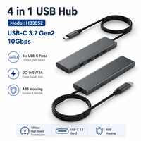 Hub USB-C 4-en-1, adaptateur USB-C vers 4 ports, transfert de données haute vitesse 10 Gbit/s, répartiteur multiport avec entrée d'alimentation CC pour ordinateur portable et SSD