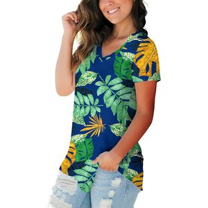 Camiseta de Mujer con Estampado Tropical, Manga Corta, Cuello en V, Top de Verano, Tejido Jersey Transpirable, 100% Poliéster - Product Image 2