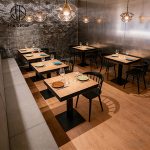 Meubles de restaurant de style steakhouse industriel moderne, canapé en cuir marron <span class=keywords><strong>avec</strong></span> <span class=keywords><strong>table</strong></span> et chaises en bois massif pour usage commercial - Product Image 5