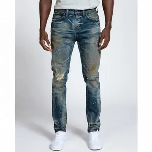 OEM new style bulk wholesale china pants men blue ripped private label purple jeans
