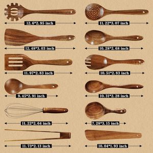 Non-Stick Comfort Grip Kitchen Utensils Set Natural Teak Wood Spoons <b>Ladle</b> <b>Wooden</b> Utensils for Cooking - Product Image 2