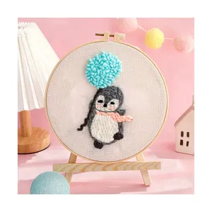 High Quality Cute Cartoon Pattern Image DIY Punch Needle Handcraft Gift Kit Set For Kids