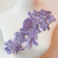Appliques en dentelle faites à la main avec strass brillants, perles à coudre, paillettes et garnitures en pierre pour robe de mariée, 1 paire