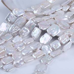 สร้อยคอมุกน้ำจืดธรรมชาติทรงบาร็อคสีขาว ขนาด 16-22 มม. รูปทรงสี่เหลี่ยมผืนผ้า ลูกปัดกึ่งสำเร็จรูป แบบหลวม สีมุก - Product Image 4