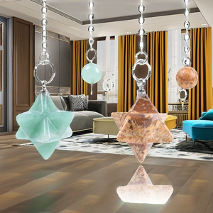 Pendule en cristal de lapis-lazuli naturel <span class=keywords><strong>CSJA</strong></span> Wicca Chakra Reiki, style mascotte Merkabah, cristal de radiesthésie artisanal - Product Image 5