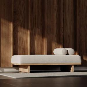 Taburete de sofá moderno minimalista de madera maciza con tela de lana de cordero para sala de estar, dormitorio, hogar, otomana de diseño suave. - Product Image 4