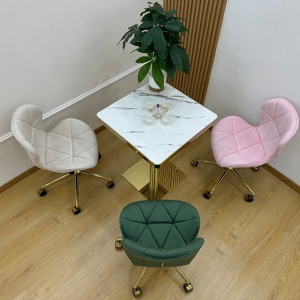 เก้าอี้หมุนปรับระดับความสูงได้ทันสมัย สีชมพู วัสดุไนลอน ระบายความร้อน เหมาะสำหรับห้องรับประทานอาหาร - Product Image 1