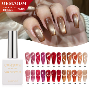 Vendeeni OEM/ODM Esmalte en Gel para Uñas Ojo de Gato 15 ml, 12 Colores, No Tóxico, de Marca Propia, Gema Cristal Rojo Brillante Efecto Vidrio - Product Image 3
