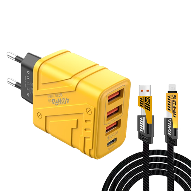 4-Port USB-C Electric Wall Charger EU/US/UK Plug 10W OTP/OVP Protected 2A Fast Charging Adapter 1-Year Warranty 1m Cable for