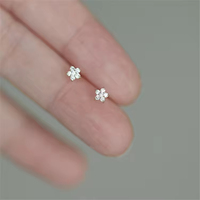 Boucles d'oreilles clous en argent sterling S925 plaqué or véritable 14K, motif floral, haute qualité, pour le dropshipping