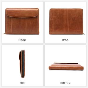 Portafolio Unisex de Cuero Genuino, Carpeta Organizadora con Cierre para Hombres y Mujeres, Portafolio para Currículum, Carpeta para Reuniones A4, Carpeta de 13 Pulgadas, Color Marrón - Product Image 6